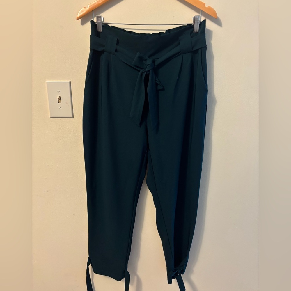 Grace Karin Dark Green Cropped Tie-Waist Pants